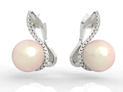 11mm pearl and diamond stud earrings 3D print model