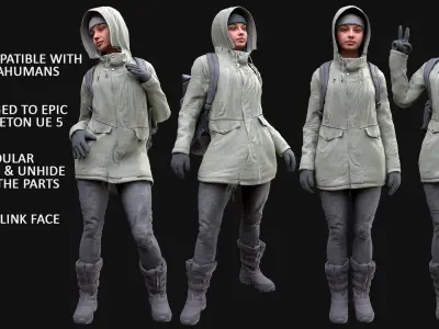 Woman - Winter Outfit 2 - Modular - Rigged Low-poly 3D model