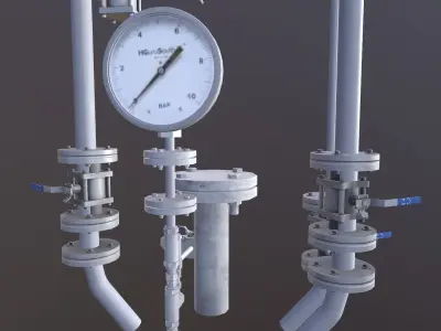 Valves and Flange Low-poly 3D model
