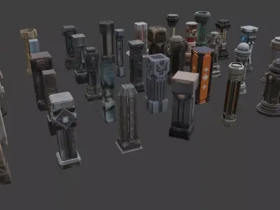 Futuristic Sci-Fi Columns Pack 1 3D model