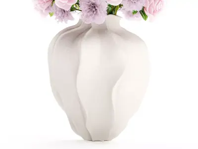 Delicate Bouquet White Pink Carnation Rose Vase decor new 3D model