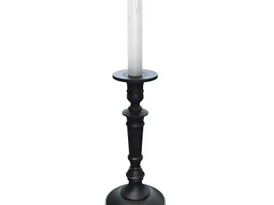 Old candlestick with candle 3D model