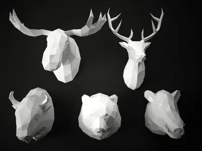 Low Poly Animal Heads SET 3 Low-poly 3D model