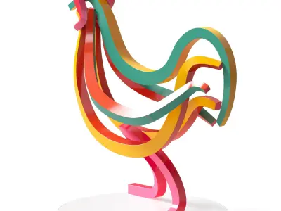 Rooster colorful sculpture 3D model
