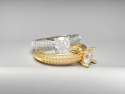 Double Row Pave Solitaire Ring Free 3D print model