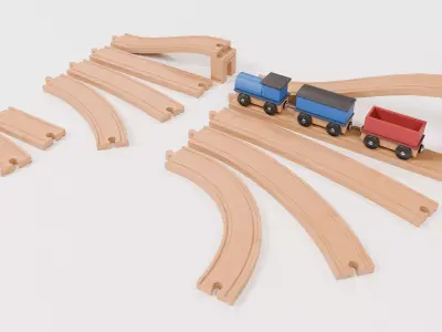 Wooden Toy Train Set 3D model