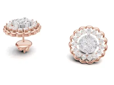 Pointer Diamond Cluster Studs For Women 3D print model