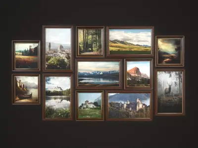 Set of paintings with a frame Low-poly 3D model