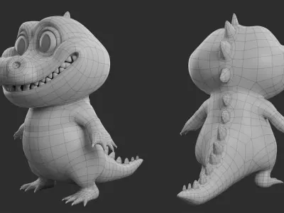 Cartoon Crocodile  II Basemesh  Low-poly 3D model