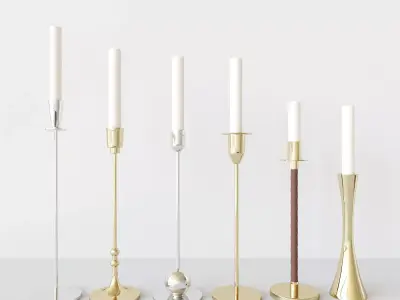 Candleholder Set candlestick in brass with candle 3D model
