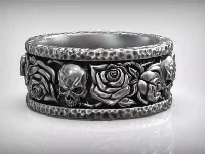Forged Roses Skull Pattern Hammered Ring 3D print model