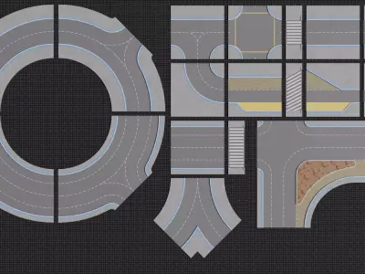 Modular Asphalt Road Kit Low-poly 3D model purchase