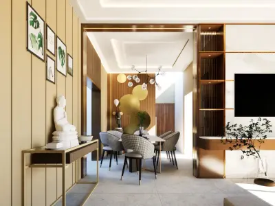 Luxurious Living Room with Dining Area  Modern Design  3D model