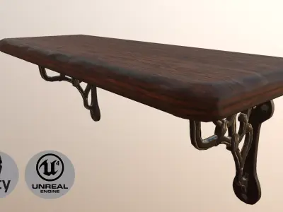 Vintage wooden shelf Low-poly 3D model