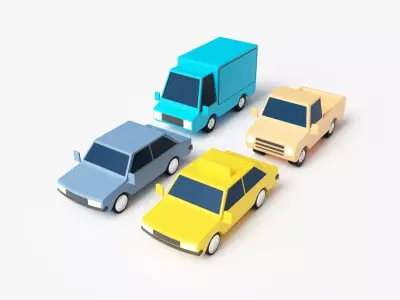 Low Poly Cars four toy trucks 3D model