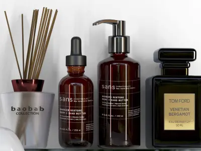 Collection of cosmetics and accessories for bathroom  3D model