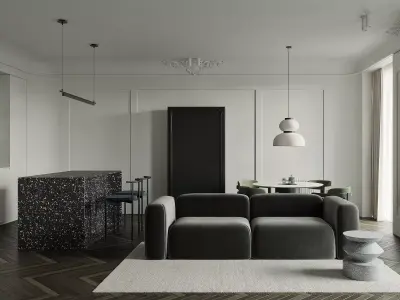 Modern living room dining room interior scenes 503 3D model