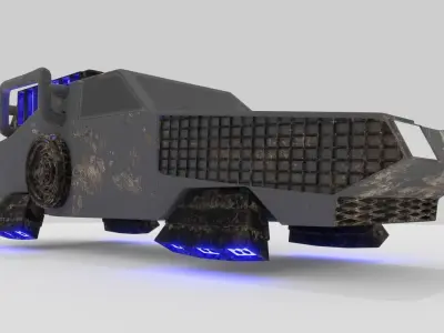 Hovercar armored vehicle with lights Low-poly 3D model