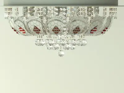 Chandelier with crystals on ceiling 3D model