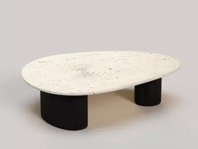 Lake Coffee Table Black Wood Base with Travertine Stone Top 3D model