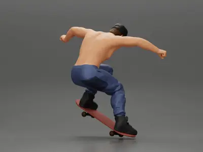 Man in cap jumping on skateboard 3D print model
