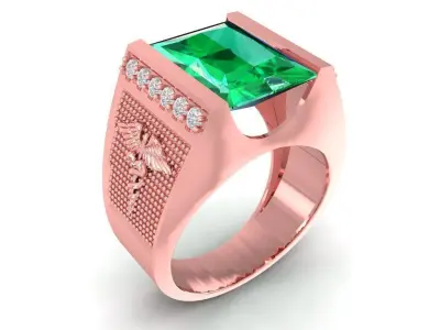 Luxury Emerald Square Men Ring  2143 3D print model