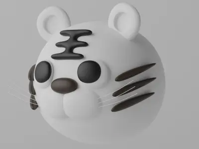 Cartoon Cute White Tiger Head 3D model