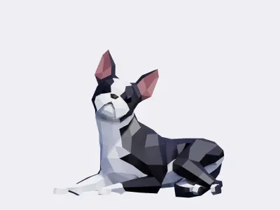 Boston Terrier Dogs Low-poly 3D model