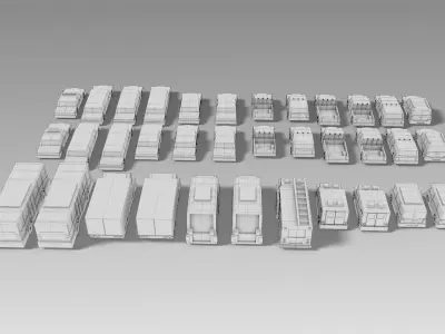 Car Set different colored trucks Low-poly 3D model