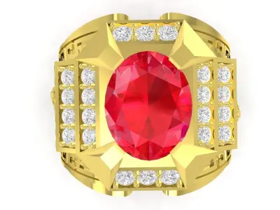Luxury Oval Ruby Pave Signet Ring for Men 3713 3D print model