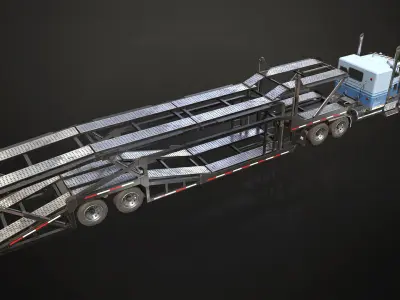 Flat Top Semi Truck Car Carrier Trailer Low-poly 3D model