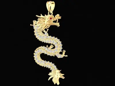 Luxury Oriental Dragon Diamond Pendant  32 3D print model