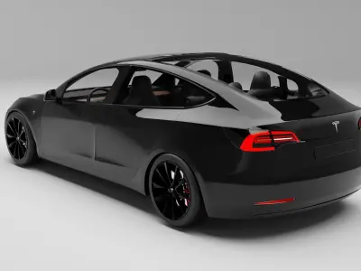 Tesla model 3 with interior 3D model