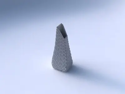 Vase top bent rectangle with wavy grid piramides 3D print model