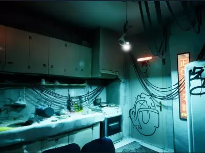 Cyberpunk Room Scene Low-poly 3D model