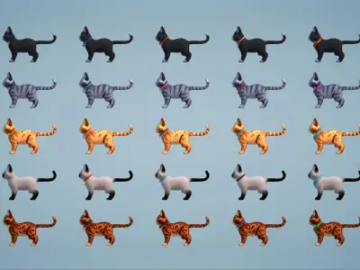 Stylized Cats Pack Low-poly 3D model