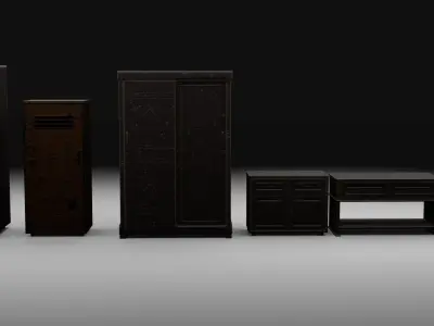 Old cupboards and drawers Low-poly 3D model