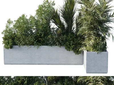 concrete box plants on stand - set outdoor plant 187 3D model