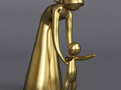  decorative figurine of a woman teaches the child to walk Low-poly 3D model