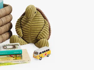 Decorative set with a wicker basket and a turtle 3D model