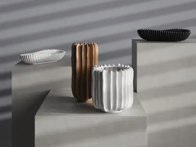 Two Wavy Shaped Vases and Decorative Bowl 3D model