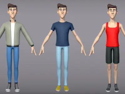 Cartoon man with 3 outfits Low-poly 3D model