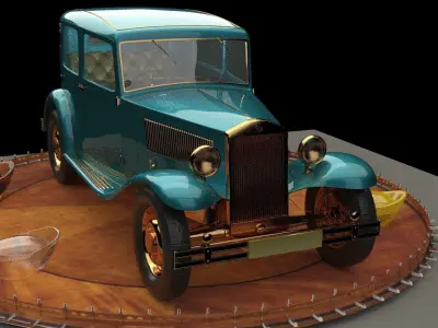 Chinese gold ingot with antique car 3D model