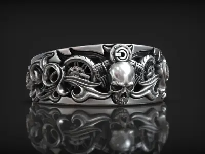Motorbike Skull Tire Moto Fire Pattern Lifestyle Ring 3D print model