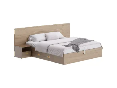 Brown Wooden Panel Bed 3D model