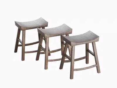 Old Wooden Chair Set Low-poly 3D model