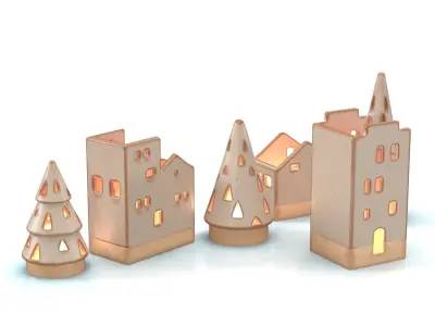 Ceramic Tealight Village Set  PBR 3D model