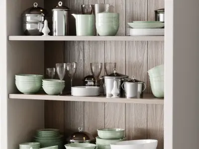 kitchen rack with accessories set 01 3D model