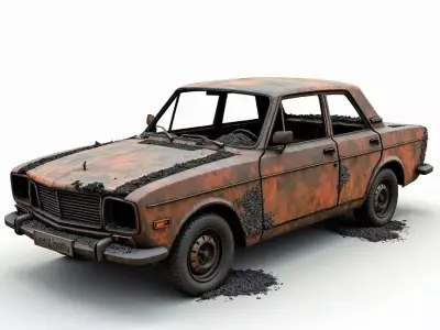 Rusted Abandoned Sedan 3D Model Urban Decay Vehicle Low-poly 3D model