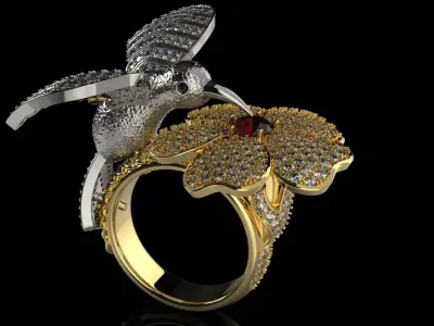 Flower and Bird ring 3D print model